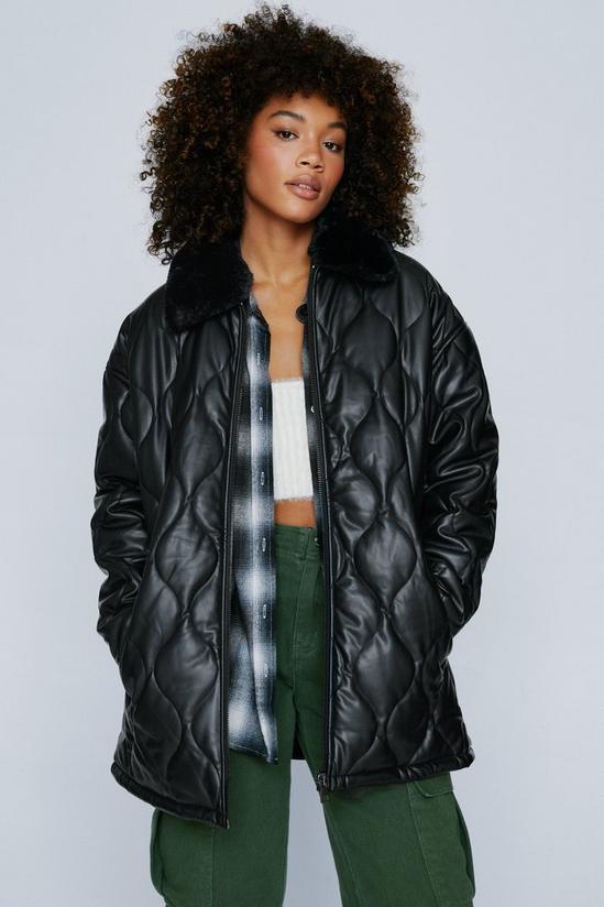 NastyGal Faux Leather Quilted Longline Jacket 1