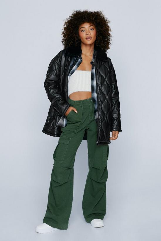 NastyGal Faux Leather Quilted Longline Jacket 2