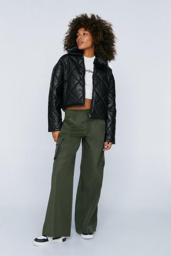 NastyGal Faux Leather Quilted Faux Fur Collar Jacket 2