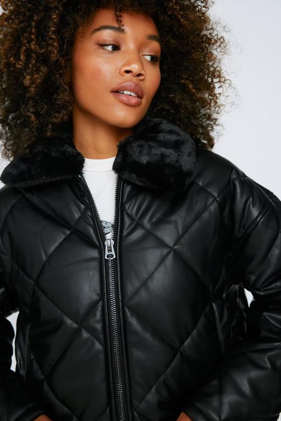 NastyGal Faux Leather Quilted Faux Fur Collar Jacket 3