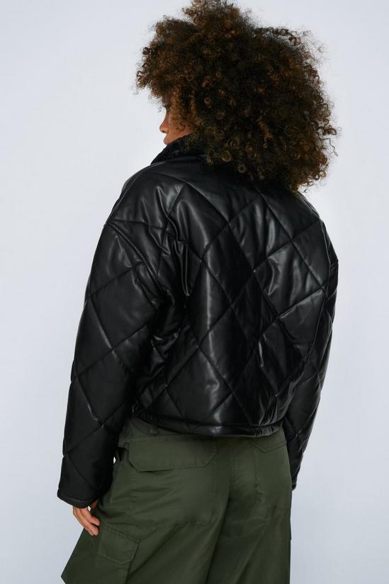 NastyGal Faux Leather Quilted Faux Fur Collar Jacket 4