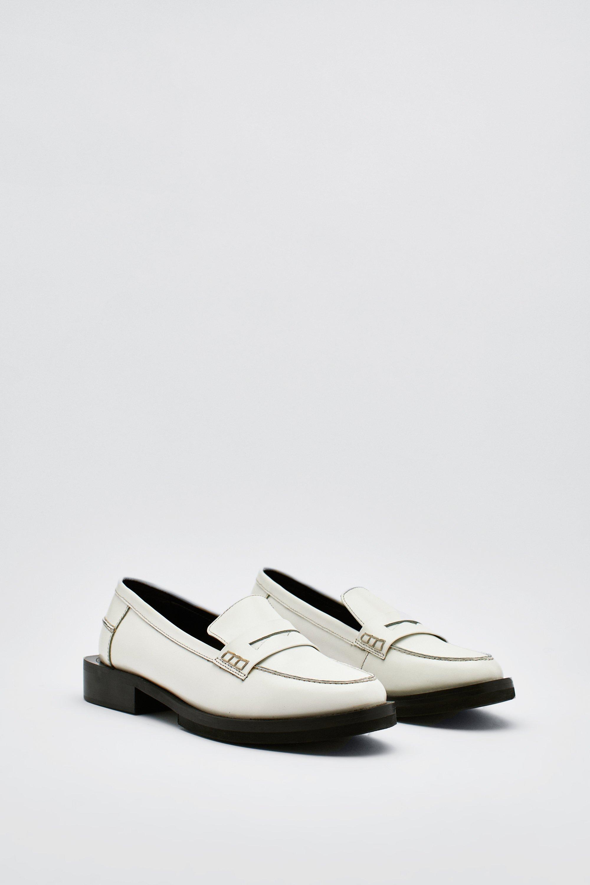 Leather Low Block Heel Loafers boohoo UK