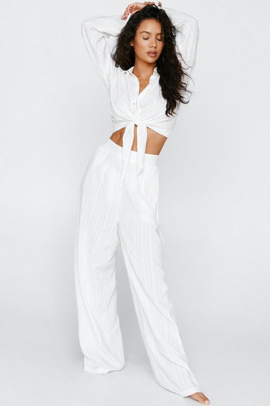NastyGal Textured Cotton Wide Leg Cover Up Trousers 1