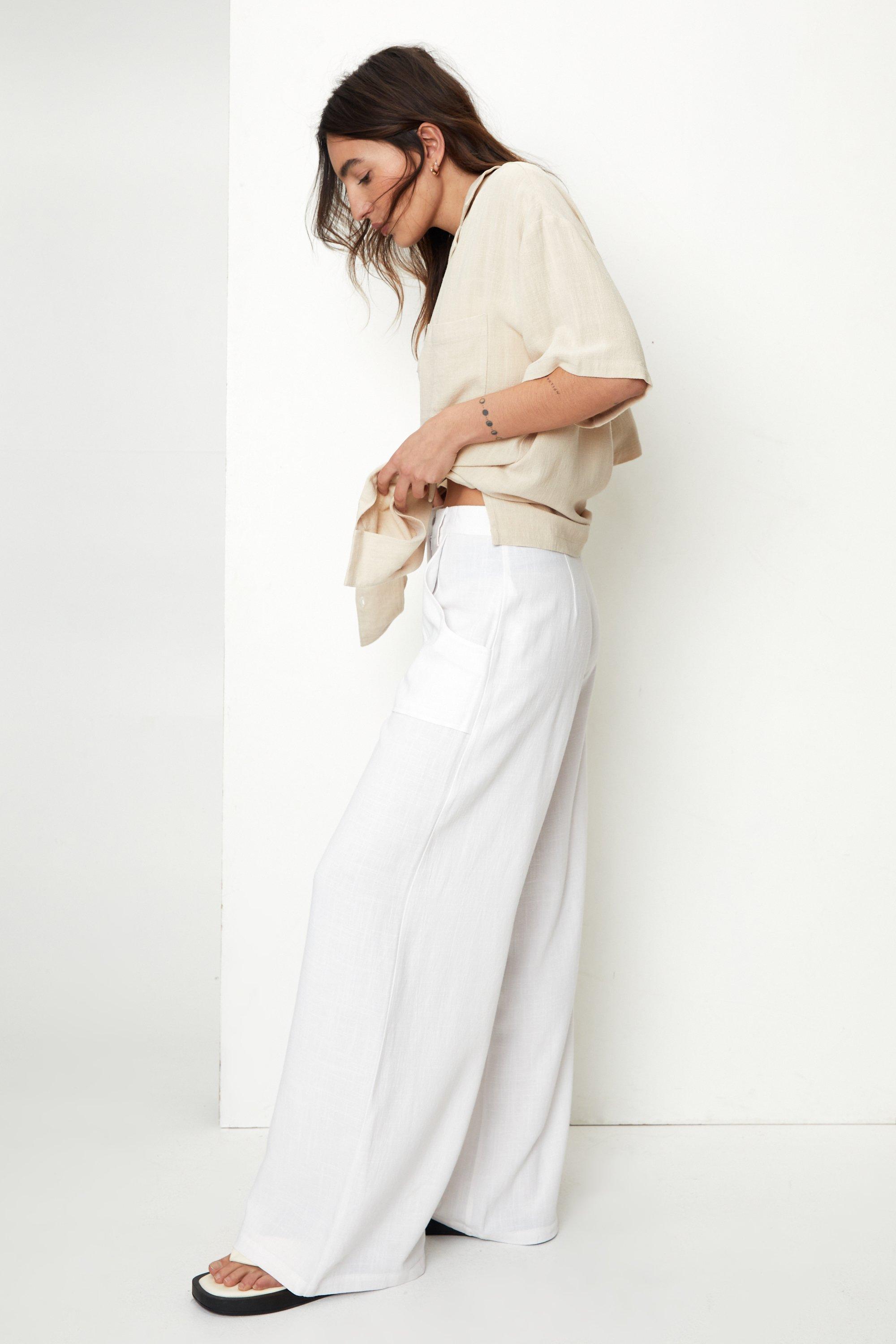 Petite white shop linen trousers uk