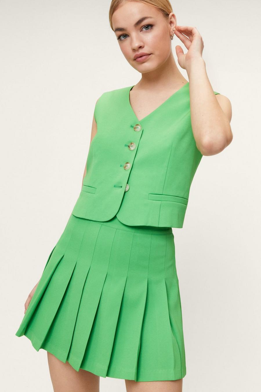 Green Fitted High Waisted Pleated Tennis Skirt