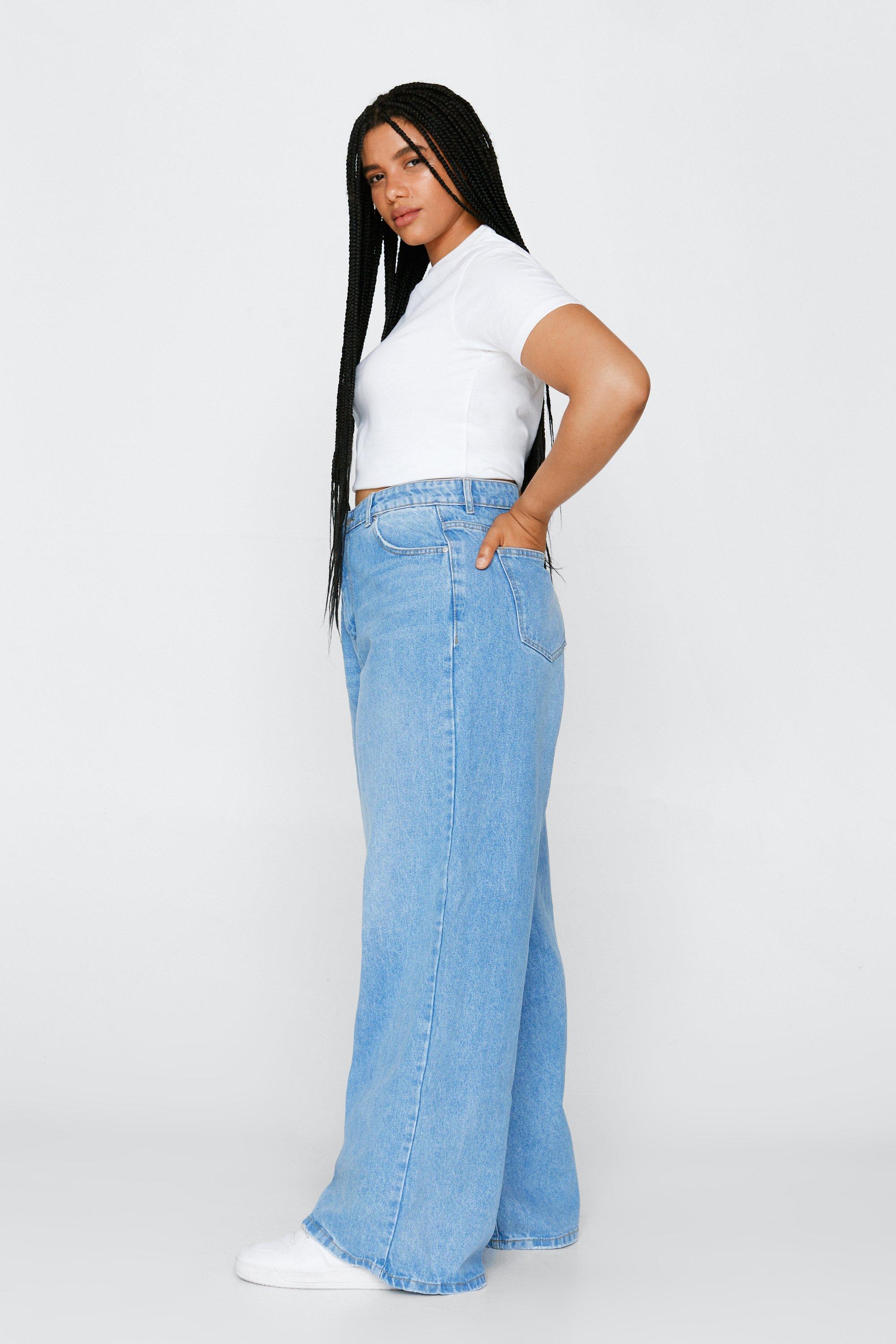 bawilom Womens Plus Size Flare Jeans High Waisted Baggy Wide Leg