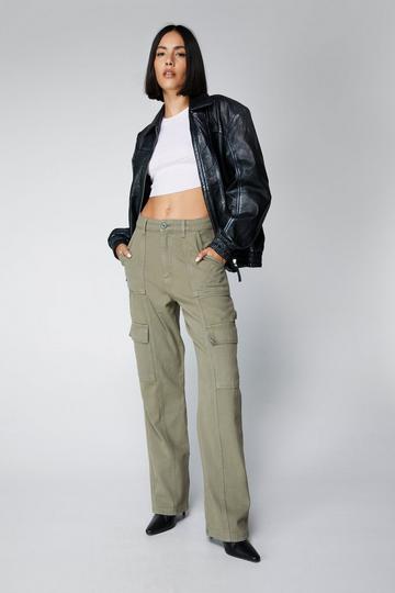 Khaki Twill Utility Straight Leg Cargo Pants