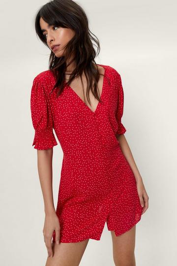 Red Polka Dot Button Front Mini Dress