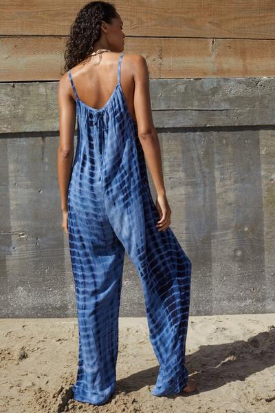 NastyGal navy Viscose Tie Dye Tie Ruched Cover Up Jumpsuit
