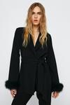 NastyGal Belted Blazer With Feather Cuffs thumbnail 1