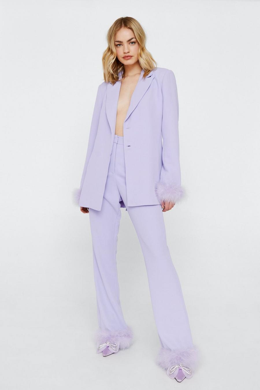 Lilac Flared Trousers With Feather Trims image number 1