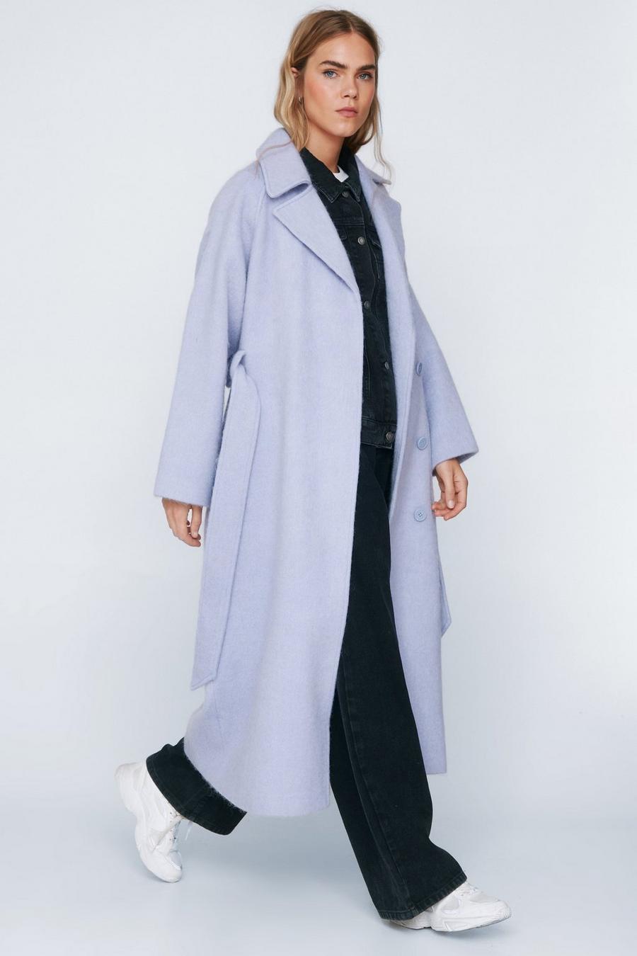 Lilac Fuzzy Wool Blend Longline Coat