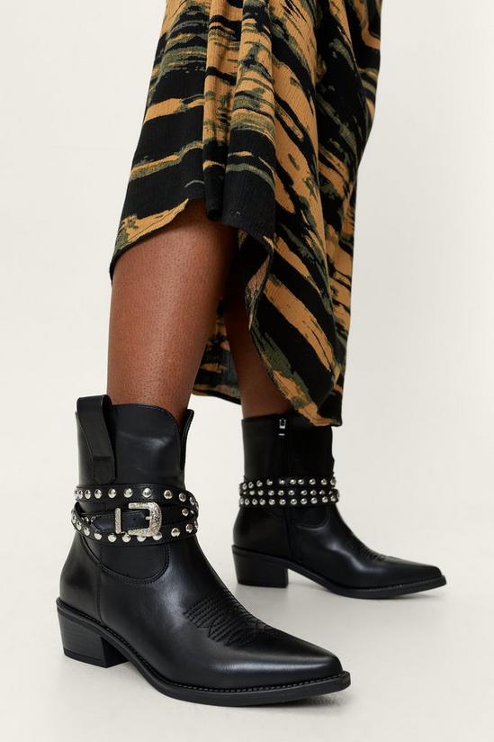 NastyGal Faux Leather Stud Strap Ankle Cowboy Boots 2