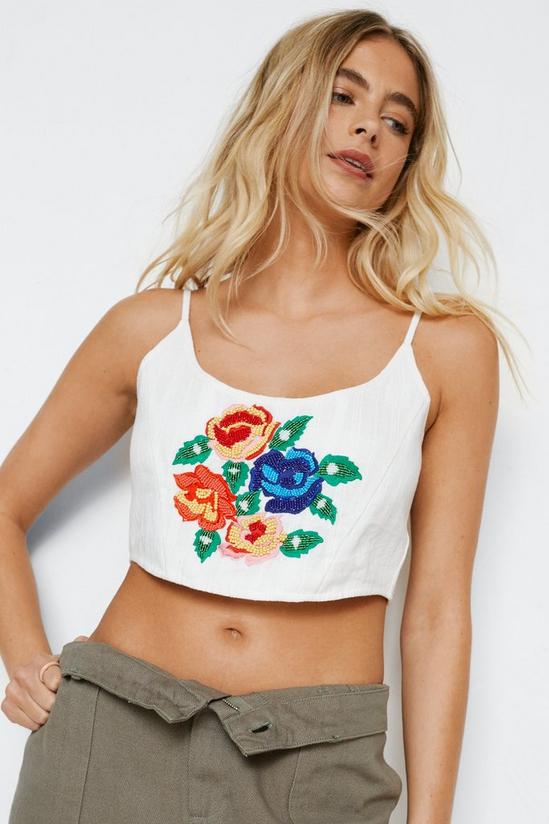 NastyGal Strappy Rose Embroidery Corset Crop Top 2