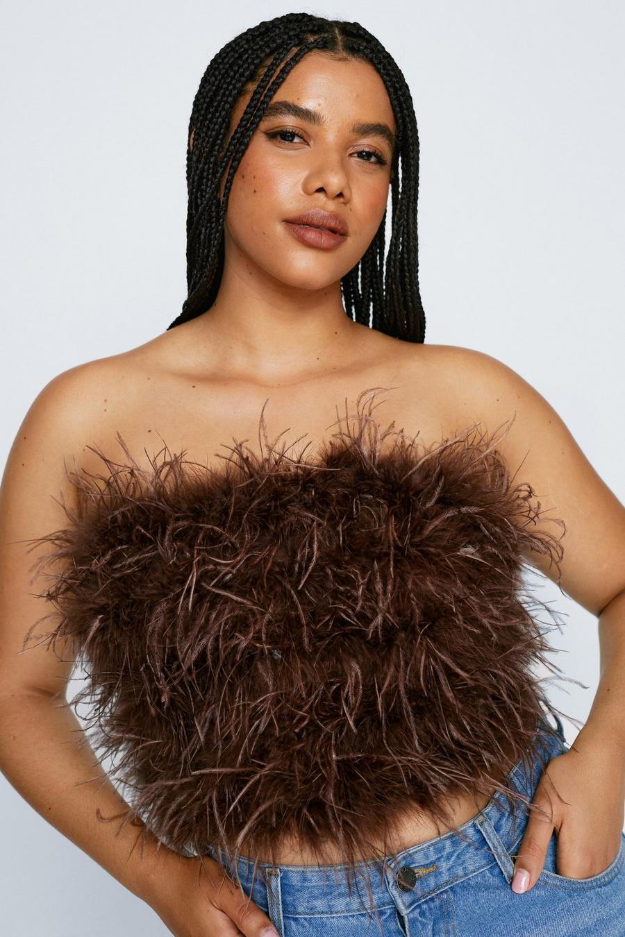 Chocolate Plus Size Feather Bandeau Top
