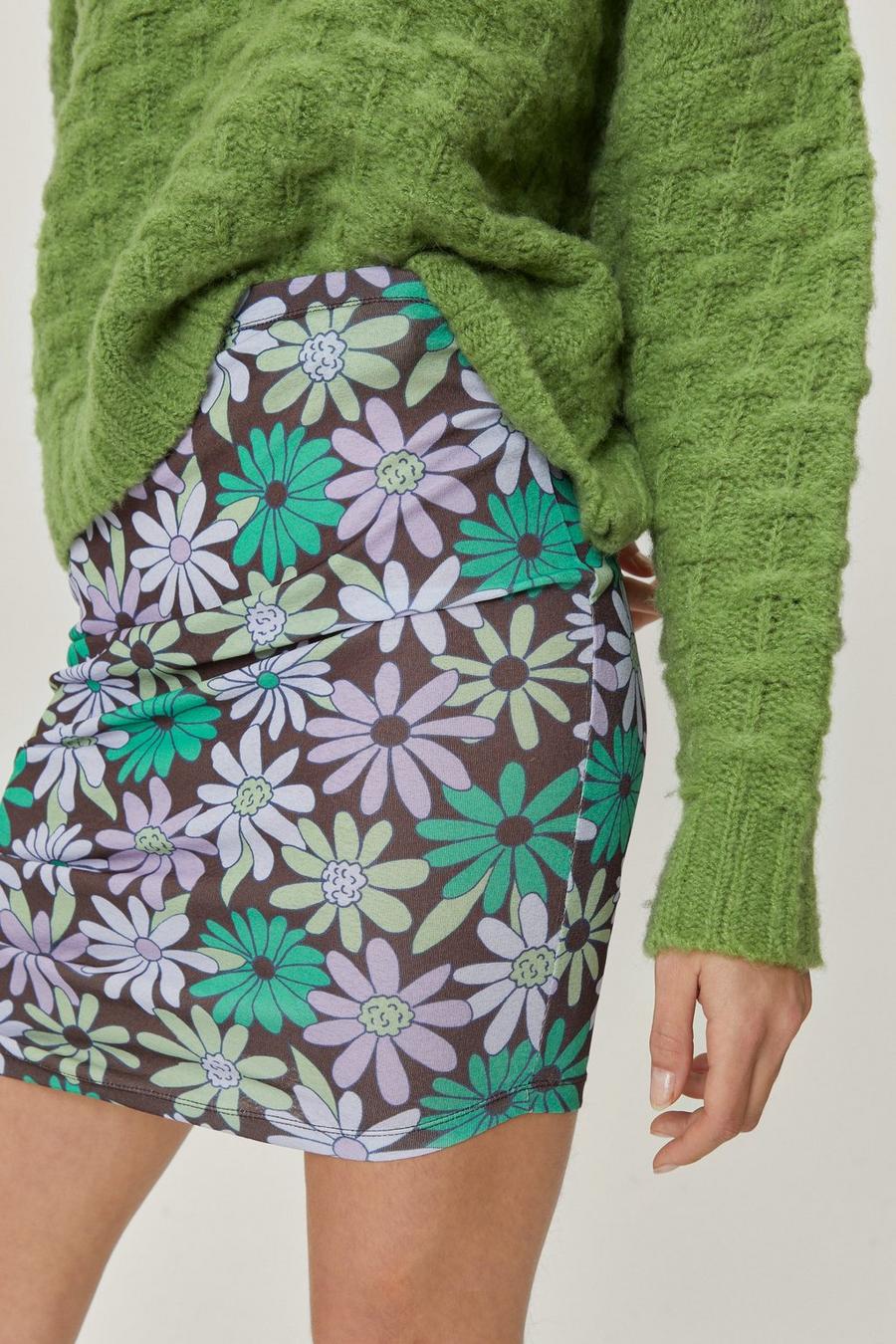 Green Floral Ruched Side Mesh Mini Skirt image number 1