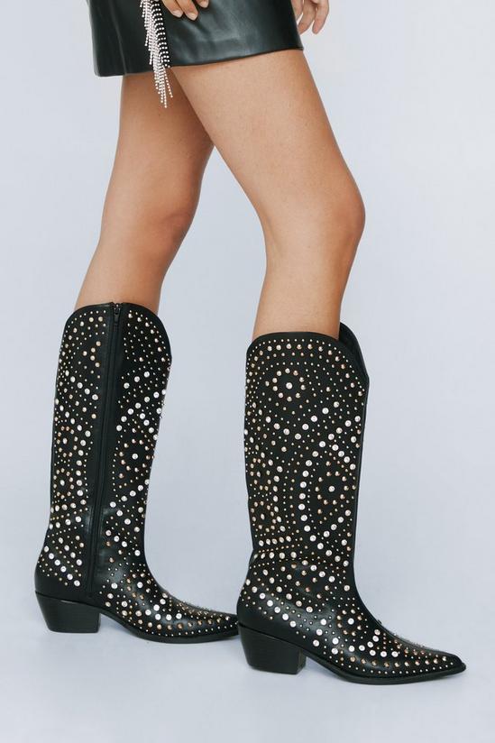 NastyGal Faux Leather Embellished Cowboy Boots 2