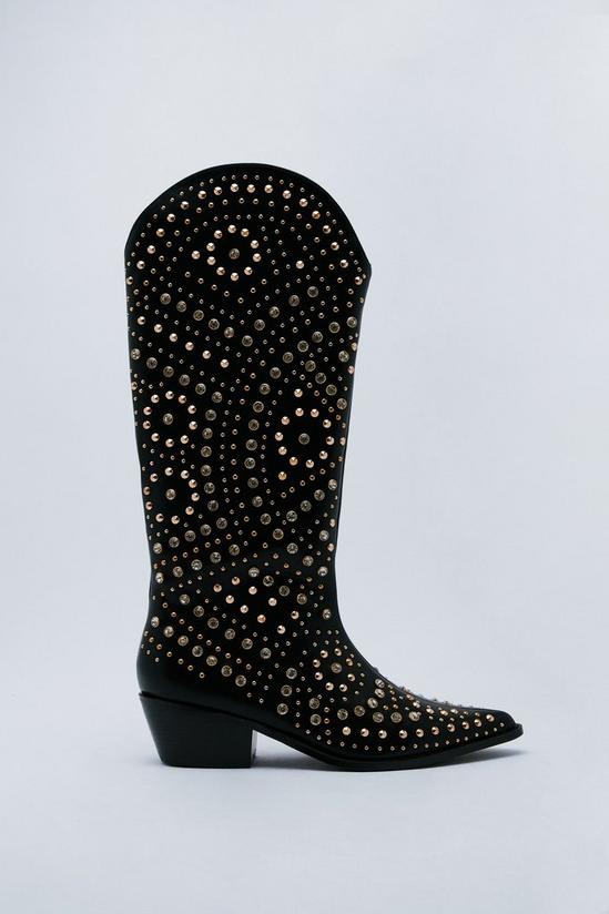 NastyGal Faux Leather Embellished Cowboy Boots 3