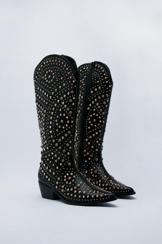 NastyGal Faux Leather Embellished Cowboy Boots 4