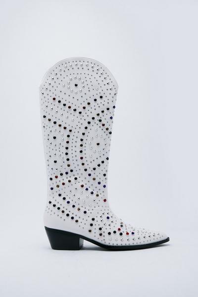 NastyGal white Faux Leather Embellished Cowboy Boots