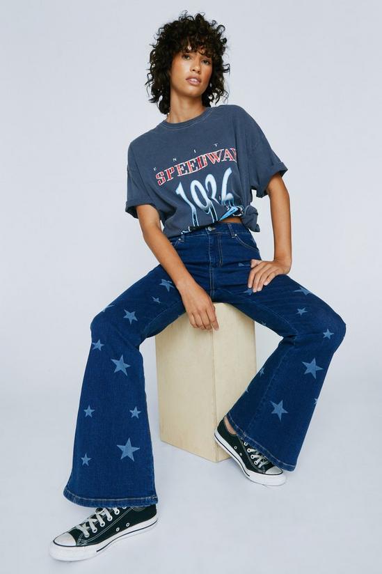 NastyGal Petite Star Print Stretch Flared Denim Jeans 1