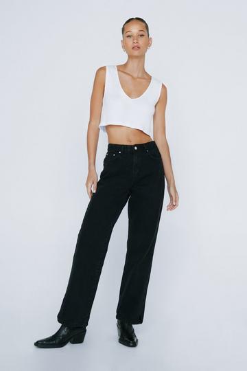 Petite High Waisted Boyfriend Denim Jeans washed black