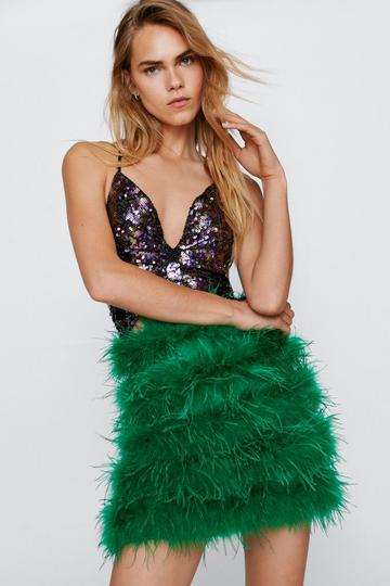 Feather Mini Skirt green