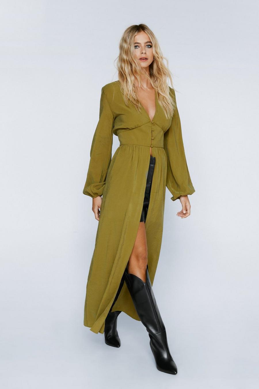 Olive Premium Button Down Maxi Top image number 1