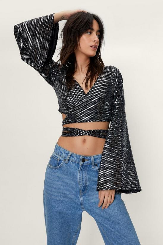NastyGal Sequin Disco Wrap Front Cropped Top 3