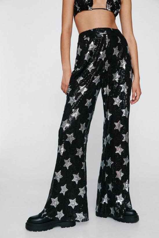 NastyGal Star Sequin High Waisted Flared Trousers 3