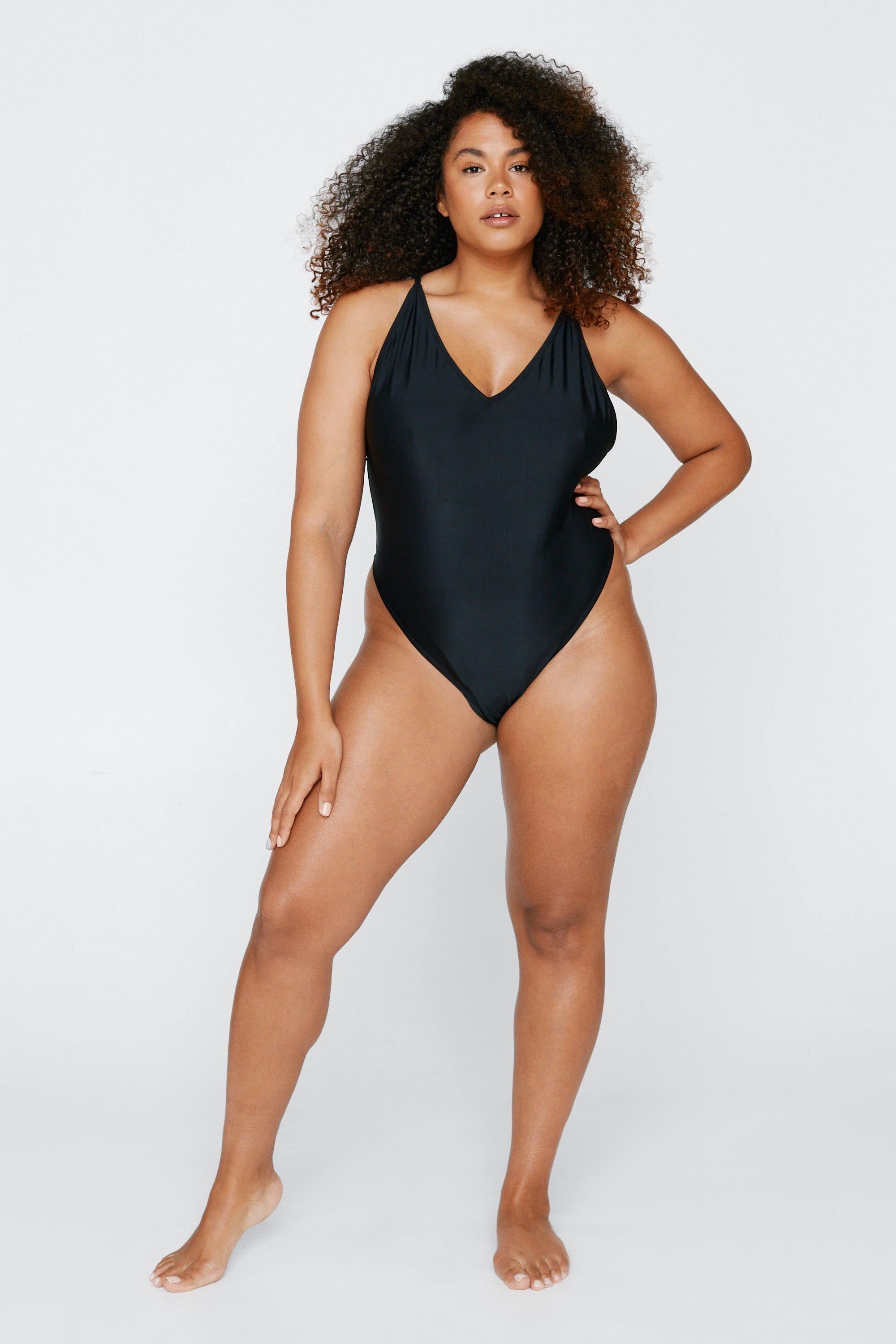 Plus Size Scoop Back High Leg Swimsuit boohoo UK