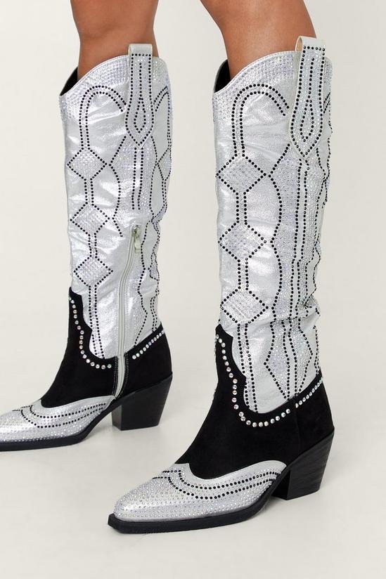 NastyGal Diamante Contrast Cowboy Boots 4
