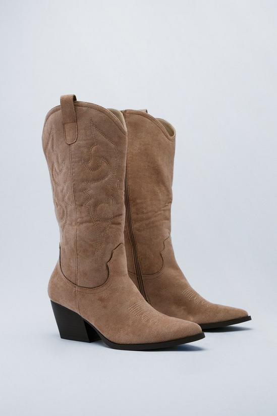 NastyGal Faux Suede Knee High Western Boots 4