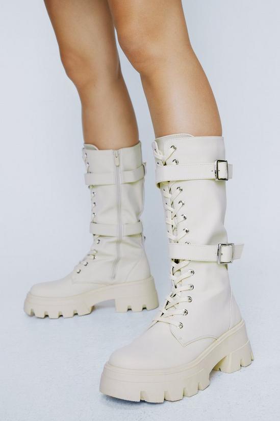 NastyGal Faux Leather Lace Up Buckle Detail Boots 2