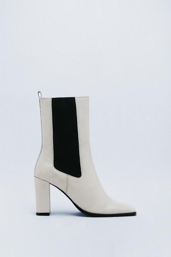 NastyGal Leather Square Toe Heeled Chelsea Boots 3