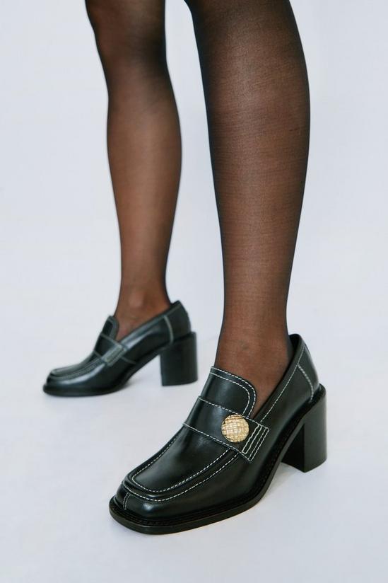 NastyGal Leather Contrast Stitch Heeled Loafers 2