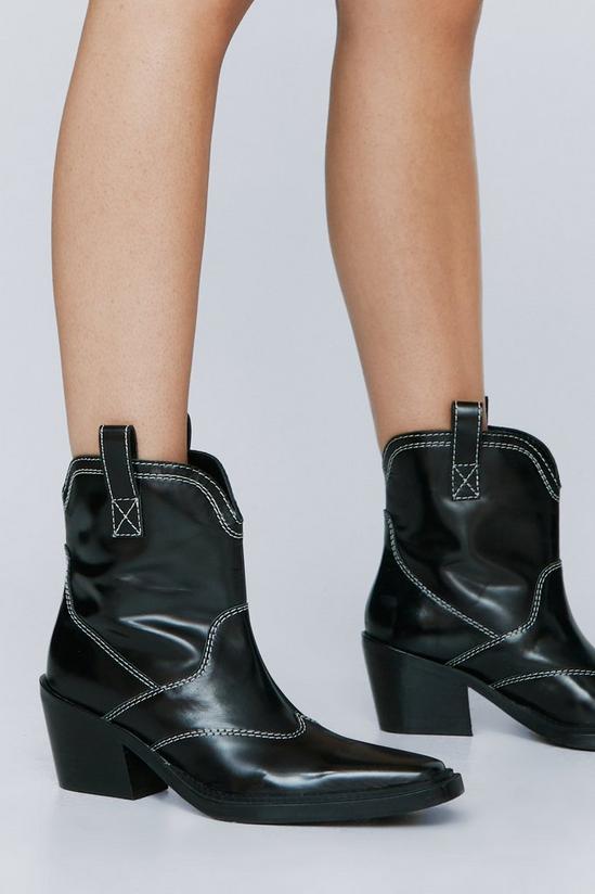 NastyGal Leather Contrast Stitch Ankle Cowboy Boots 2