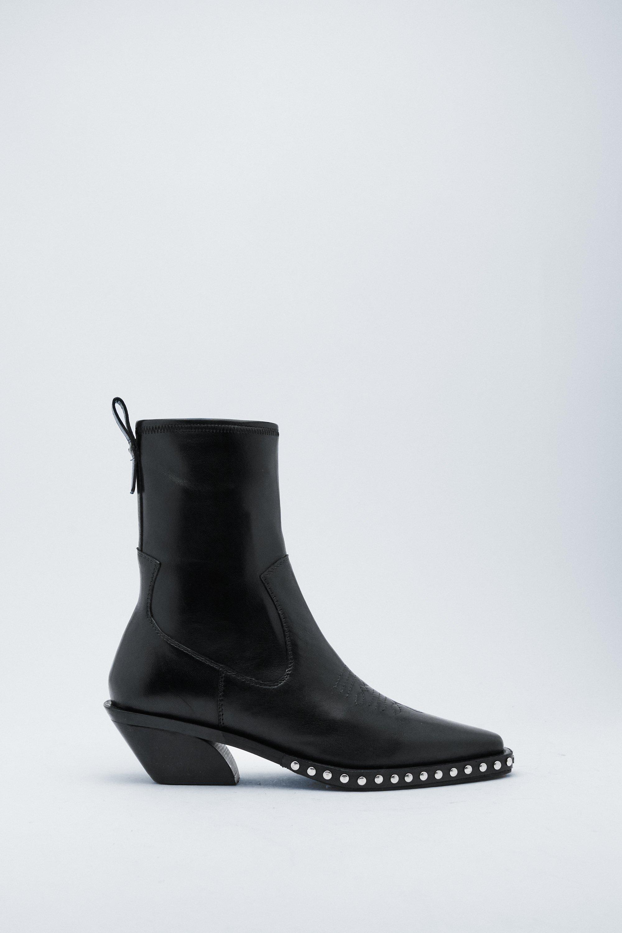 Leather Studded Ankle Sock Boots