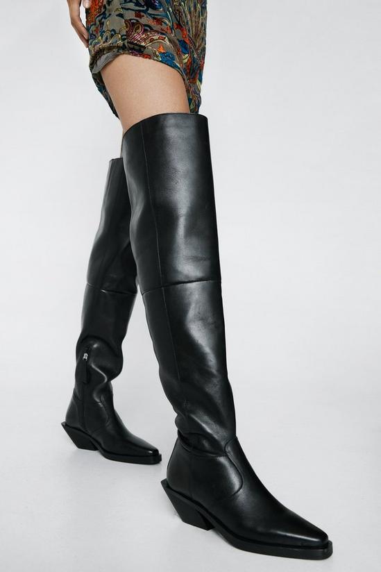 NastyGal Leather Cowboy Over The Knee Boots 3