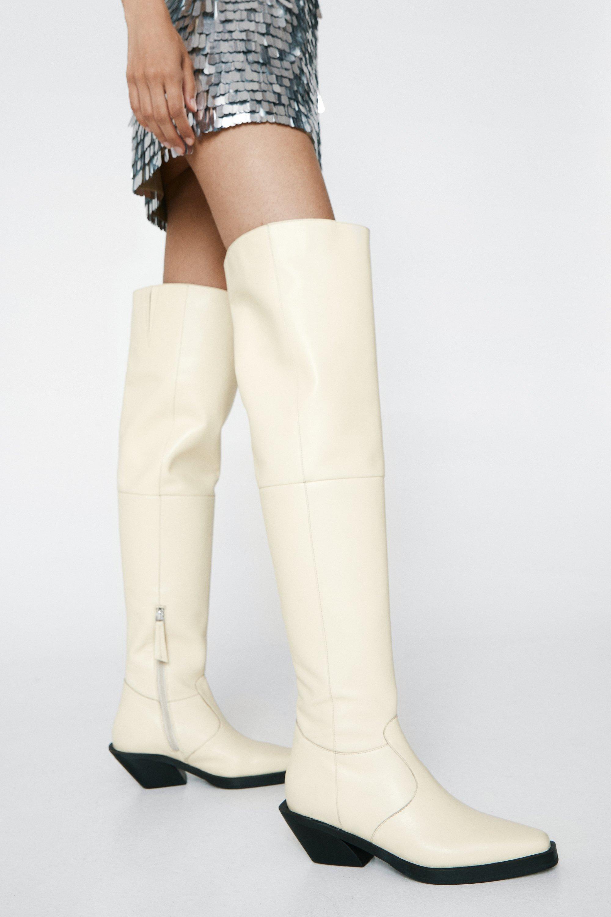 White over the hot sale knee cowboy boots