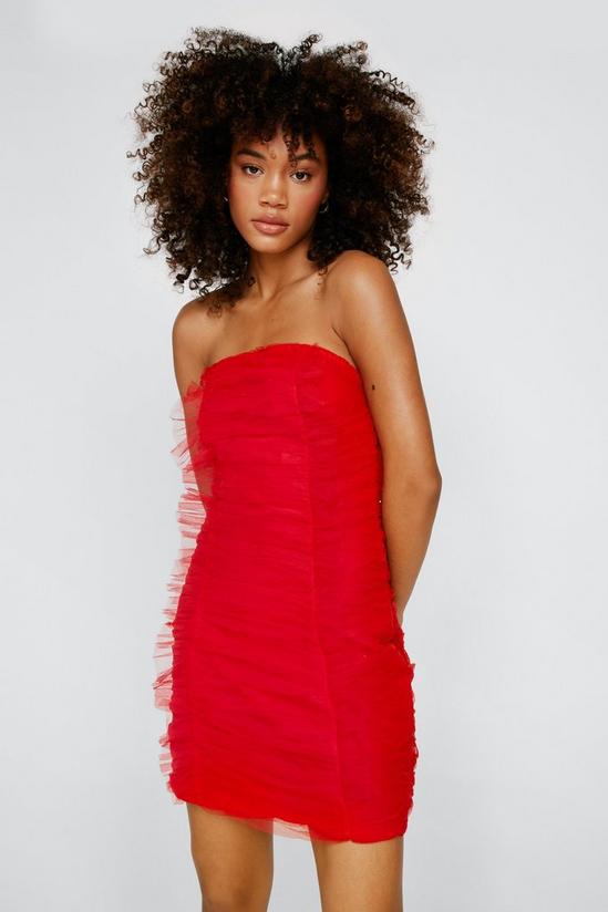 NastyGal Tulle Ruched Bandeau Mini Dress 1