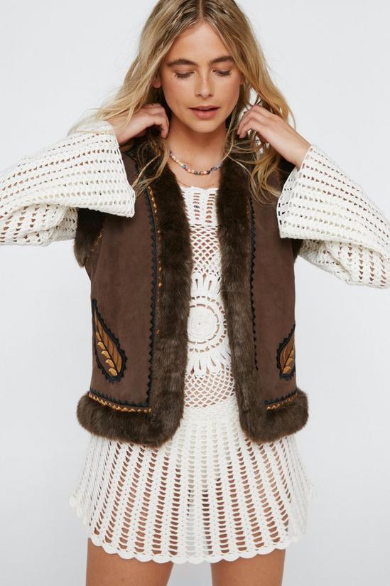 NastyGal Faux Fur Suede Embroidered Gilet 1