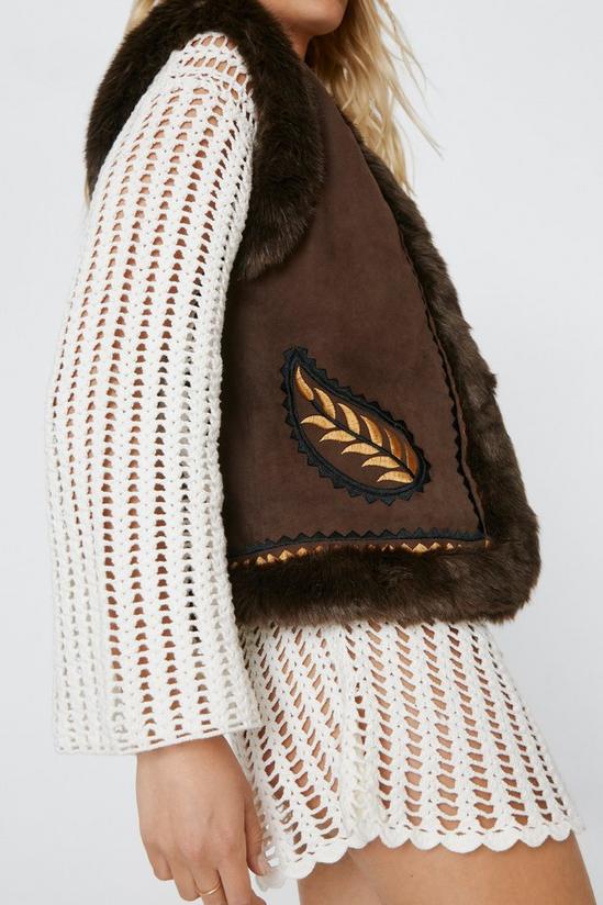 NastyGal Faux Fur Suede Embroidered Gilet 3