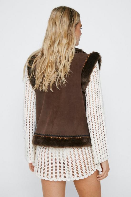 NastyGal Faux Fur Suede Embroidered Gilet 4