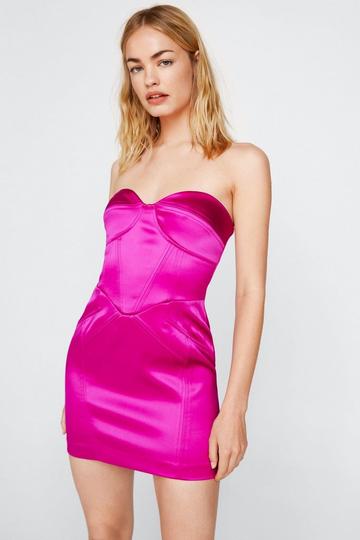 Premium Bonded Satin Bandeau Mini Dress fuchsia