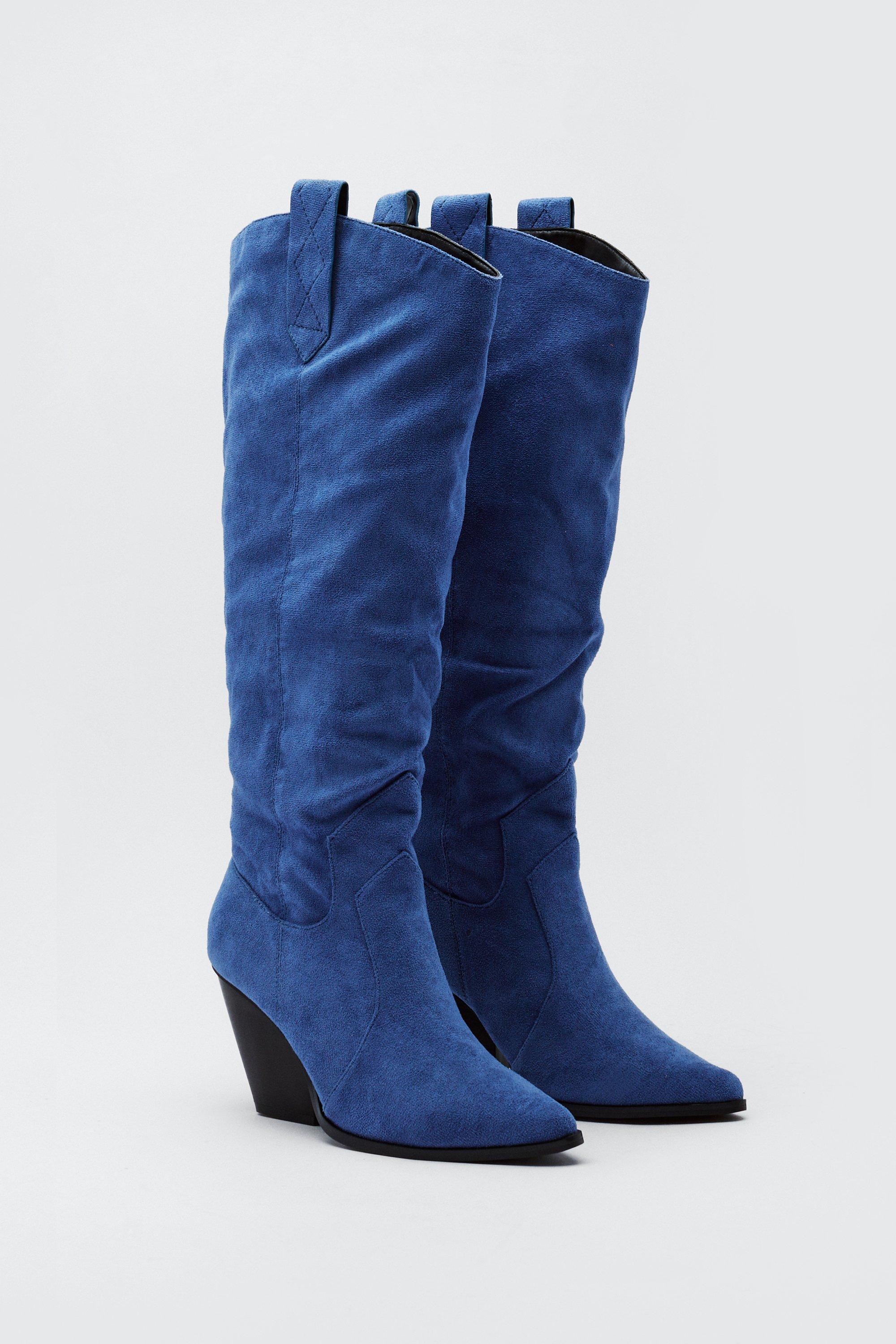 Blue suede knee shop high boots uk