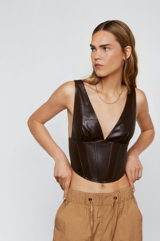 NastyGal Faux Leather Plunge Boned Corset Top 1