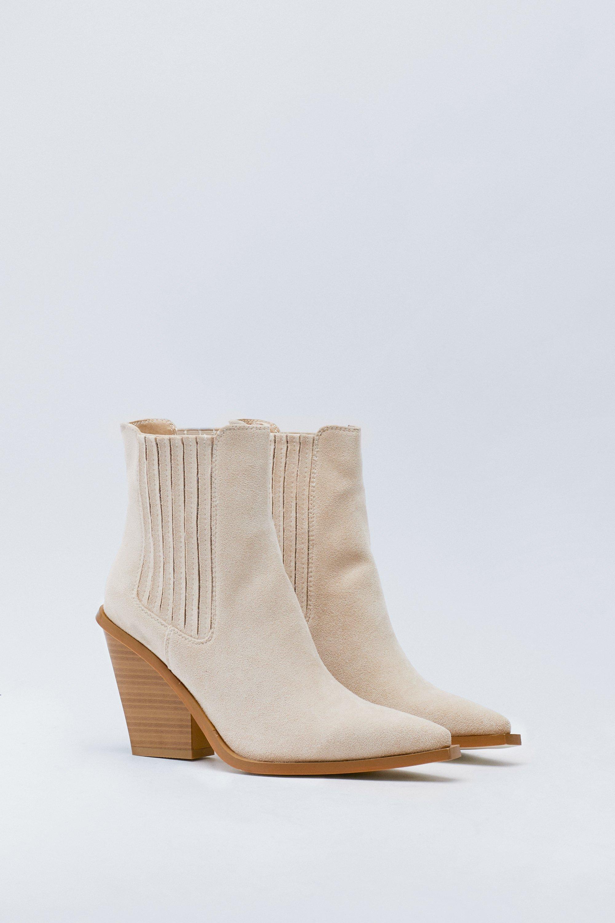 Faux-Suede Western Ankle Boots