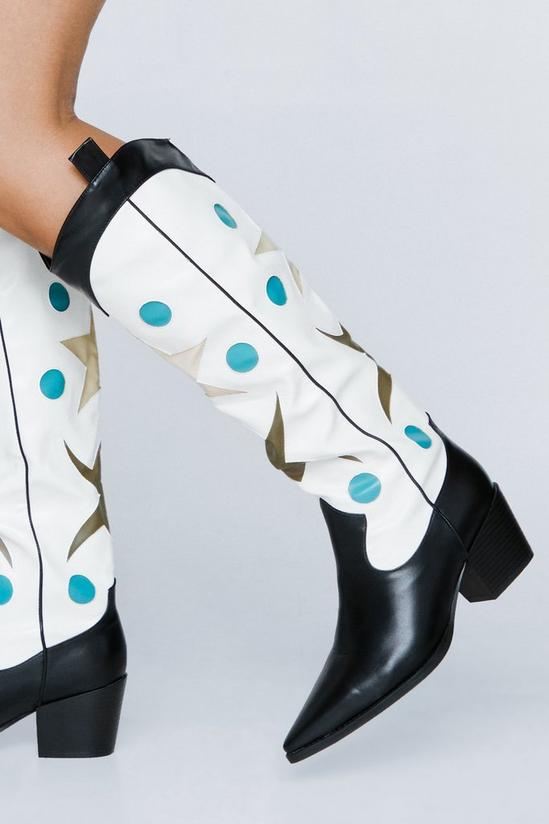 NastyGal Faux Leather Star Knee High Cowboy Boots 2