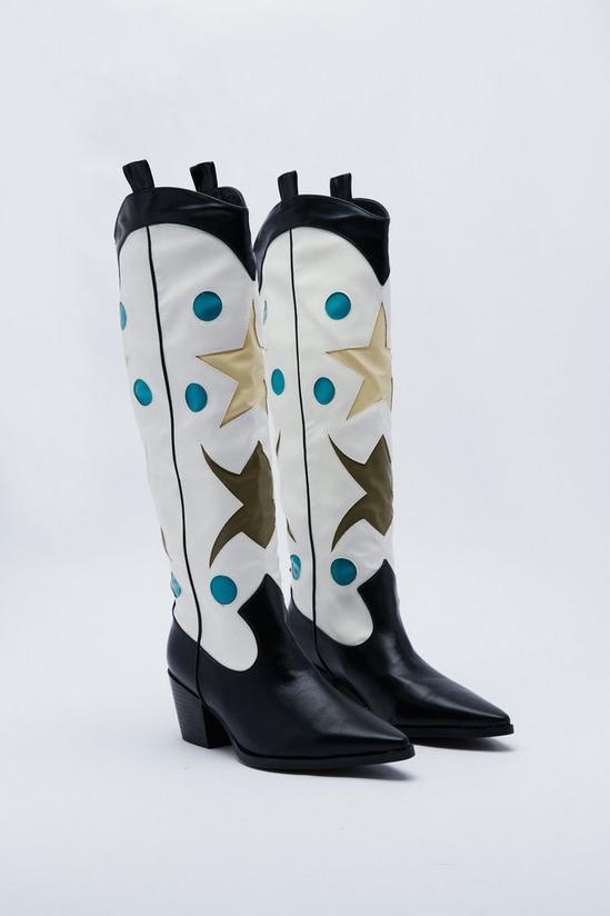 NastyGal Faux Leather Star Knee High Cowboy Boots 4